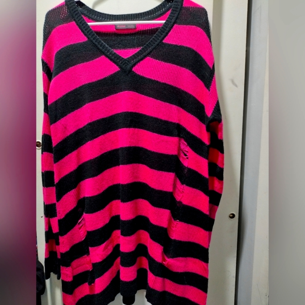 Ripped sweater dress striped goth and grunge